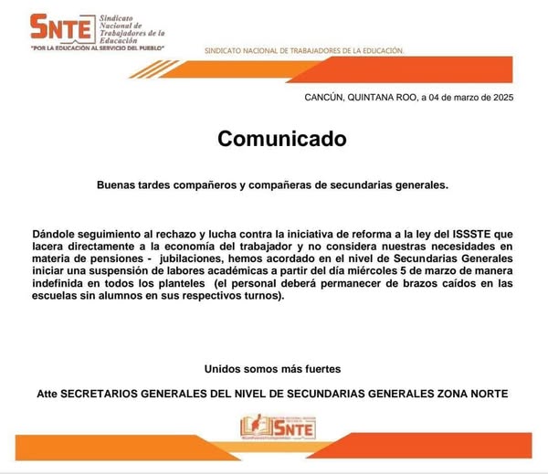Maestros de Cancún Inician Paro Indefinido Contra Reforma al ISSSTE