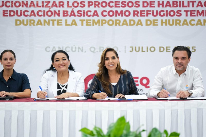 Mara Lezama firma convenio con hoteleros para habilitar 42 escuelas como refugios temporales y proteger a turistas y trabajadores ante ciclones