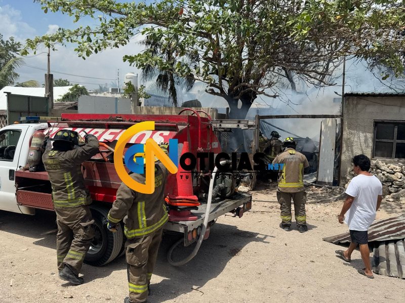 Perrito queda grave tras incendio en taller de la Región 236 en Cancún; fue rescatado por bomberos