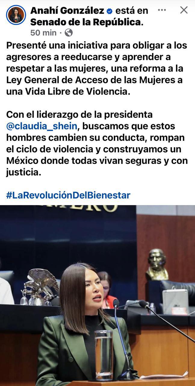 Anahí González enfrenta críticas en redes sociales por iniciativa de reforma a la Ley General de Acceso de las Mujeres a una Vida Libre de Violencia