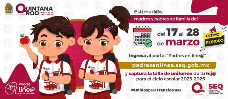 Invita SEQ a padres de familia a realizar la selección de tallas de uniformes escolares para sus hijos que cursan educación básica
