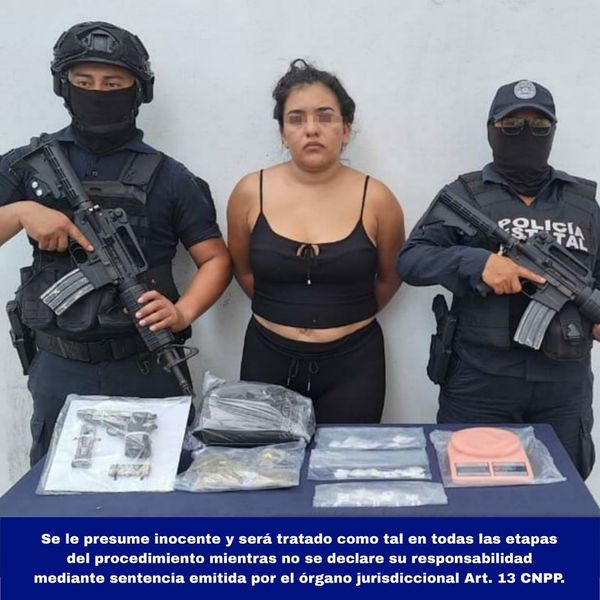 La SSC pone a disposición a Cassandra «N», por su probable participación en delitos contra la salud y portación de arma, en Solidaridad.