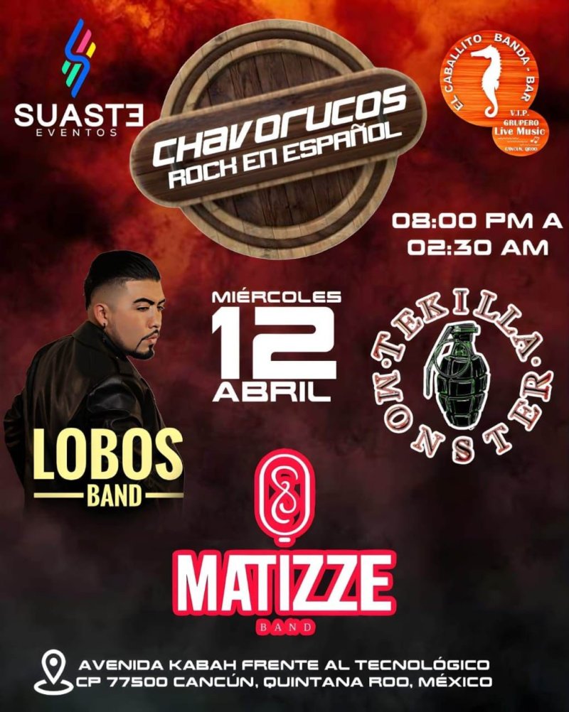 Mañana en su único lugar exclusivo de #Cancún 🏝️El Caballito Banda-Bar and Grill 🐴 ven a revivir los clásicos del rock en español 🎸 en nuestros 🪩MIÉRCOLES DE CHAVORUCOS🪩