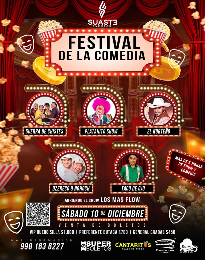 Estas preparado para someterte a más de 0️⃣6️⃣ horas de risa, carcajadas y diversión, 🤡😬😜 una avalancha 🤹🏼‍♀️de buen humor se aproxima con 🎉 EL FESTIVAL DE LA COMEDIA 🎭.