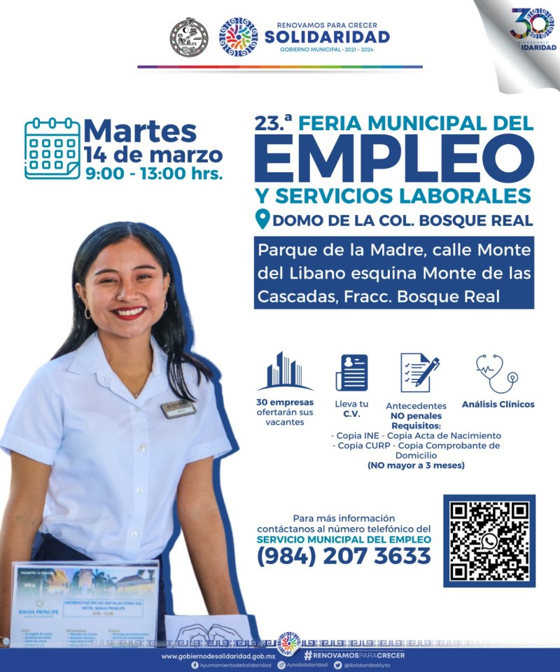 Realizará gobierno municipal 23ª feria de trabajo en Bosque Real