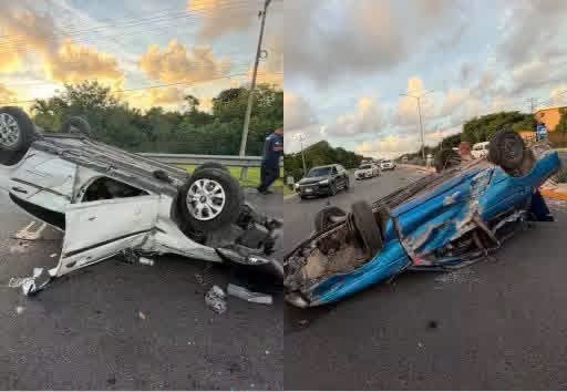 Aparatoso accidente en la Federal 307 deja dos lesionados