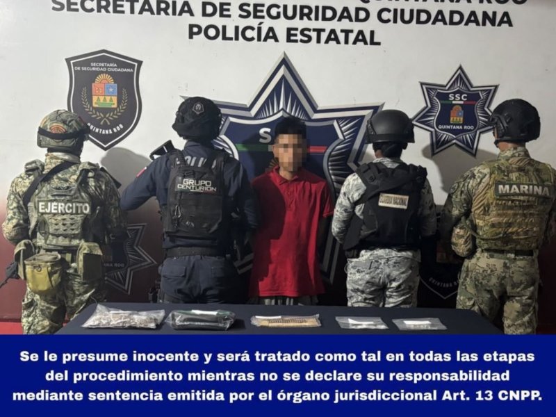Detenidos 56 bolsitas de marihuana y 17 cartuchos en Quintana Roo