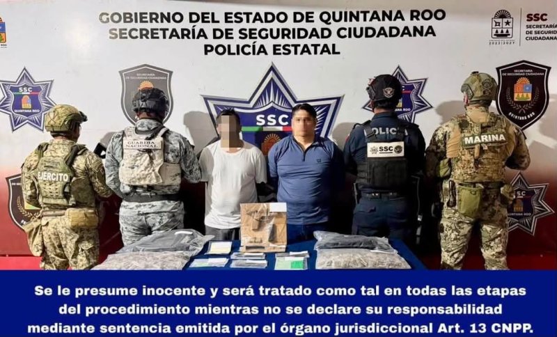 Detienen en Cancún a dos prófugos guatemaltecos con arma y 379 dosis de marihuana